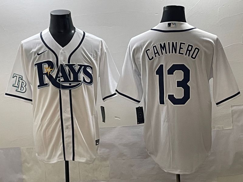 Men 2025 Tampa Bay Rays 13 Caminero White Game Nike MLB Jersey style 5